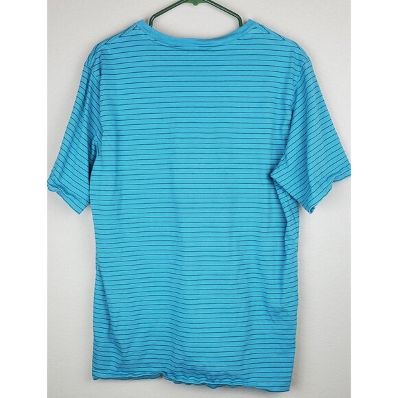 Land's End Men's Large Blue Striped T-Shirt 100% Cotton Chest Pocket - Picture 5 of 5